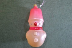 Игрушка елочная стеклянная "Снеговик". Розовый. Стекло, подвес.  