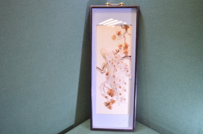 Панно настенное "Павлин". Дерево. Перо. Старый Китай. 1950е.