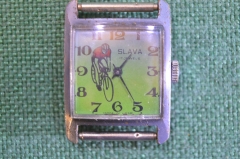 Часы наручные механические детские Слава Slava. Велосипедист. Велосипед. СССР.