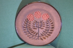 Тарелка большая настенная керамическая. Ручная работа. Керамика. Бирка. СССР. 