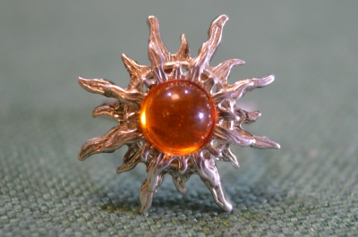 Кольцо женское "Солнце". Серебро 925 проба. Вставка под янтарь. #U