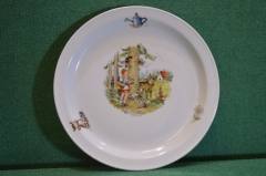 Тарелка фарфоровая детская "Красная Шапочка и Серый волк". Фарфор. Weisswasser. ГДР - СССР. 