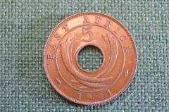 Монета 5 центов 1941 год. Георг VI. Восточная Африка, East Africa.