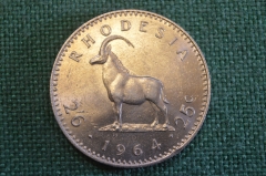 Монета 2 шиллинга 6 пенсов - 25 центов 1964 год. Елизавета II. Родезия, Rhodesia. 