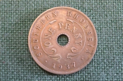 Монета 1 пенни 1937 года. Георг VI. Южная Родезия, Southern Rhodesia.