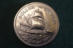 Монета 1 доллар 1979 год. Парусник Грифон, 300 лет, Griffon. Серебро. Елизавета II. Canada, Канада.