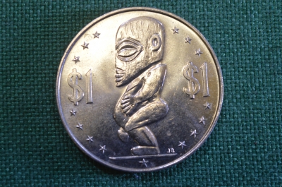 Монета 1 доллар 1983 год. Божок. Елизавета II. Cook Islands, Острова Кука.