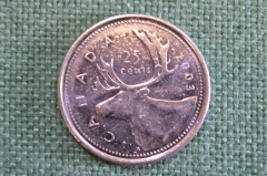 Монета 25 центов 2003 год. Олень. Елизавета II. Canada, Канада.