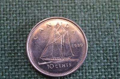 Монета 10 центов 1989 год. Парусник. Елизавета II. Canada, Канада.