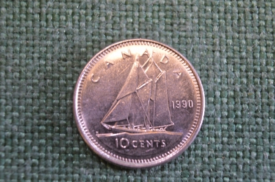 Монета 10 центов 1990 год. Парусник. Елизавета II. Canada, Канада.
