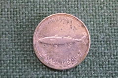 Монета 10 центов 1967 год. Рыба. Серебро. Елизавета II. Canada, Канада.
