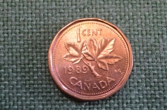 Монета 1 цент 1989 год. Кленовый лист. Елизавета II. Canada, Канада.