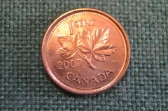 Монета 1 цент 2007 год. Кленовый лист. Елизавета II. Canada, Канада.