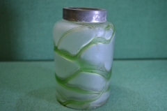Чайница, чайная банка старинная стеклянная. Молочное и зеленое стекло. Модерн.