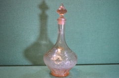 Графин, графинчик стеклянный, с пробкой. Высота 26,5 см. Цветное стекло. СССР.