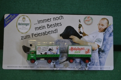 Модель, игрушка. Пивной грузовик, фура с прицепом Реклама пива Meininger. Блистер. Китай Германия.