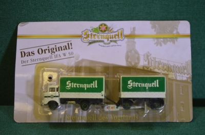 Модель, игрушка. Пивной грузовик, фура с прицепом. Реклама пиво Srernquell. Блистер. Китай Германия.