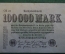 Бона, банкнота 100000 марок 1923 год. Сто тысяч. Рейхсбанкнота. Веймар, Германия.