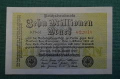 Бона, банкнота 10000000 марок 1923 год. Десять миллионов. Рейхсбанкнота. Веймар, Германия. #2