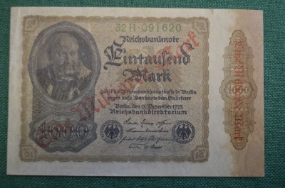 Бона, банкнота 1000 марок 1922 год. Одна тысяча. Рейхсбанкнота. Веймар, Германия. 