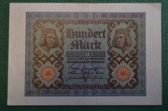 Бона, банкнота 100 марок 1920 год. Сто. Рейхсбанкнота. Веймар, Германия. 