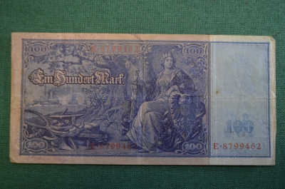 Бона, банкнота 100 марок 1910 год. Сто. Рейхсбанкнота. Германская империя, Германия. #1