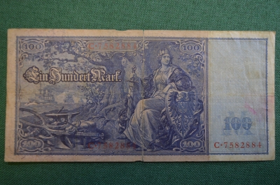 Бона, банкнота 100 марок 1910 год. Сто. Рейхсбанкнота. Германская империя, Германия. #2