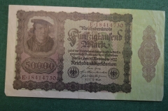 Бона, банкнота 50000 марок 1922 год. Пятьдесят тысяч. Рейхсбанкнота. Веймар, Германия.