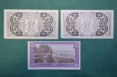 Нотгельд, бона 10, 10, 25 пфеннигов 1921 год (3 шт.). Город Siegburg, Зигбург. Германия. 