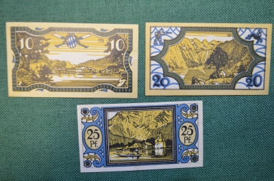 Нотгельд, бона 10, 20, 25 пфеннигов 1921 год (3 шт.). Город Konigssee, Кенигзее. Германия. 