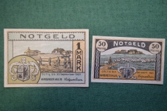 Нотгельд, бона 50 пфеннигов, 1 марка 1921 год (2 штуки). Город Hamburger Hallig, Хамбургер-Халлиг.
