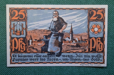 Нотгельд, бона 25 пфеннигов 1921 г. Город Bad Salzuflen, Бад-Зальцзуфлен. Кузнец. Германия. #2