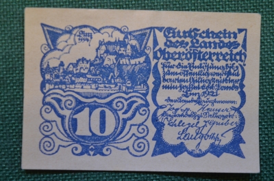 Нотгельд, бона 10 пфеннигов 1921 год, Oberofterreich. Германия.