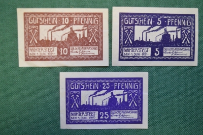 Нотгельд, бона 5, 10, 25 пфеннигов 1921 год, Nachtertedt, Начтерстедт. Заводы. Германия.