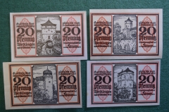 Нотгельд, бона 20 пфеннигов 1919 год (4 штуки), город Norglingen, Нордлинген. Орел. Германия.