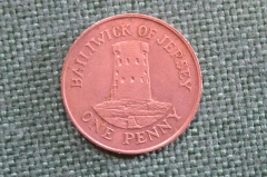 Монета 1 пенни 1987 года. One penny. Башня в Ле-Хок. Джерси, Bailiwick of Jersey. Елизавета II.