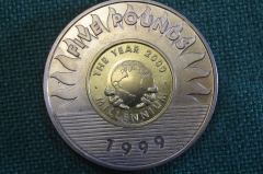 Монета 5 фунтов 1999 года. Five pounds. Миллениум, Millenium. Гернси, Guernsey. Елизавета II. 