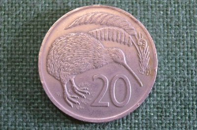 Монета 20 центов 1976 года. Птица Киви. Елизавета II. New Zealand. Новая Зеландия.