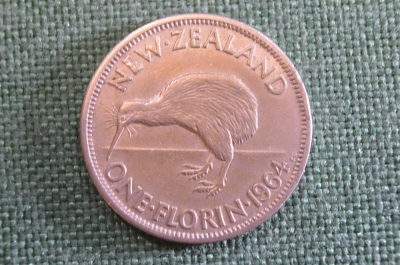 Монета 1 флорин 1964 года. One Florin. Птица Киви. Елизавета II. New Zealand. Новая Зеландия.