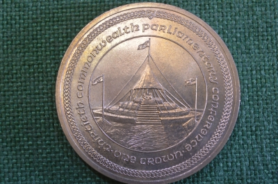 Монета 1 крона 1984 года. One Crown. Конференция стран Содружества. Isle of Man. Остров Мэн.