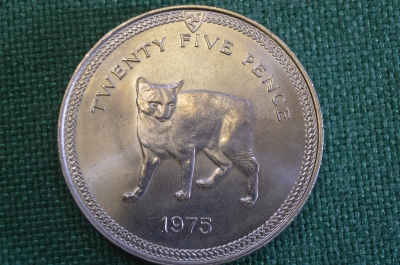 Монета 25 пенсов 1975 года. Twenty Five Pence. Кошка. Елизавета II. Isle of Man. Остров Мэн.