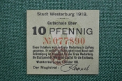 Бона, банкнота, Нотгельд 10 пфеннигов 1918 года, Вестербург (Westerburg), Германия